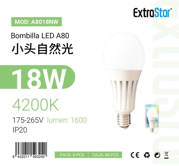 LÂMPADA BOLA LED E2718W 15580MM 4200K LUZ NATUR 18W