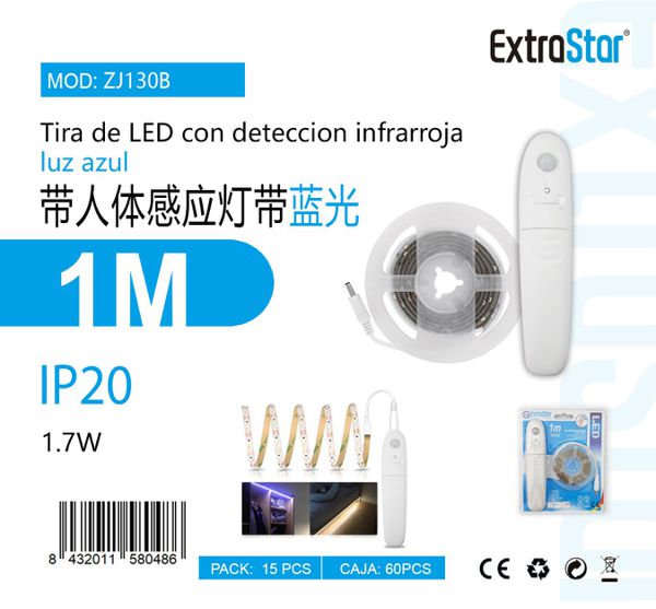 TIRA LED COM SENSOR INFRAROJO 1M 1.7W AZUL 1