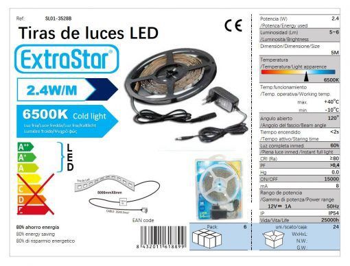 TIRA LED IP54 3528 30LED M LUZ AZUL 5 MTS CJ24 5 2.4W