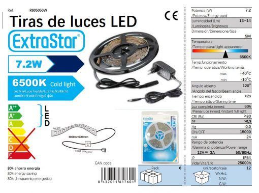 TIRA LED IP54 5050 30LED M LUZ DIA 5 MTS CJ12 5 7.2W