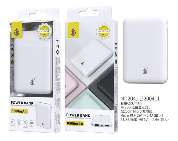 Powerbank Portátil 6500mAh Branco