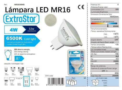 LÂMPADA LED MR16 4W LUZ DIA CJ144 LED MR16 4W