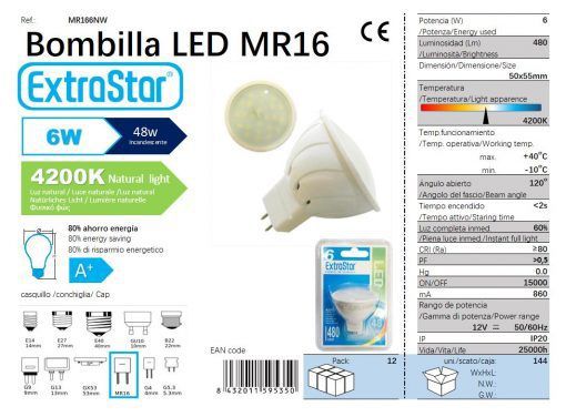 LÂMPADA LED MR16 6w 440LM 4200K LUZ NATURAL CJ144 LED MR16 6W