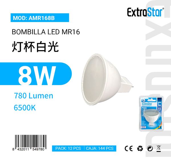 LÂMPADA LED MR16 8W 780LM LUZ FRIA 6500k CJ144 8W LED MR16