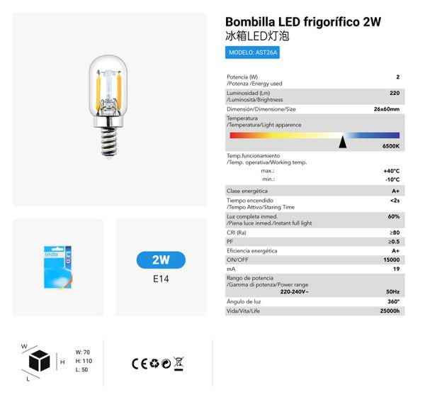 LÂMPADA FRIGORIFICO LED E142W 6500K LED 2W