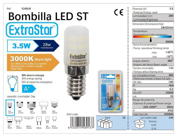 LÂMPADA LED E14 3.5W CRISTAL 3000K LUZ QUENTEZA LED 3.5W