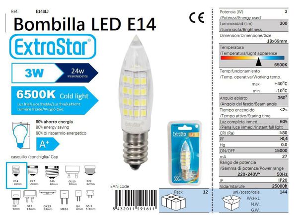 LÂMPADA LED DE TORRE 360 2.8W E14 68X18MM 4200K LED E14