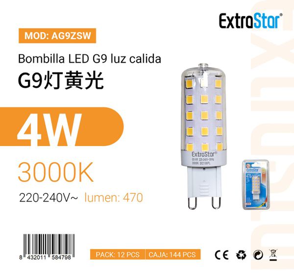 LÂMPADA LED G9 PLANO 4W 470LM 3000K LUZ QUENTE LED G9 4W 58MM18MM