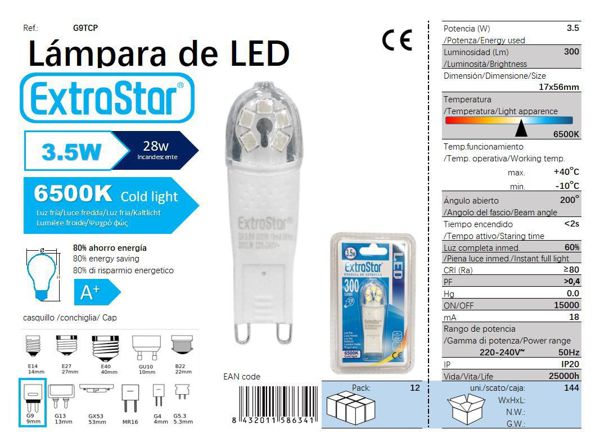 LÂMPADA LED G9 3.5W 200o LUZ FRIA 6500k CJ144 LED G9 3.5W