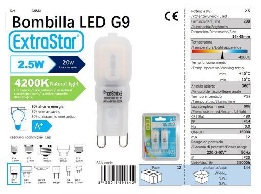 LÂMPADA LED G9 3W PACK2 300o LUZ NATURAL CJ144 LED G9 2.5W