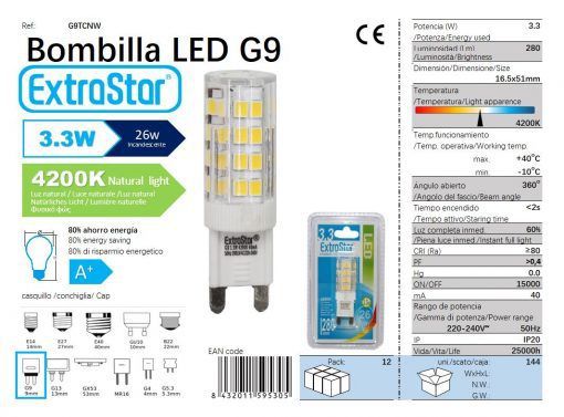 LÂMPADA LED G9 OCTAGONAL 3.3W 360o 4200k LED G9 3.3W