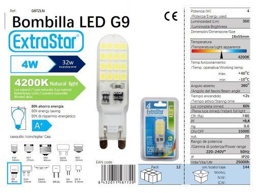 LÂMPADA LED G9 PLANO 4W 270o 350LM 4200K LUZ NATU LED G9 4W