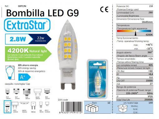 LÂMPADA LED G9 TORRE 2.8W 360o 4200k LED G9 2.8W