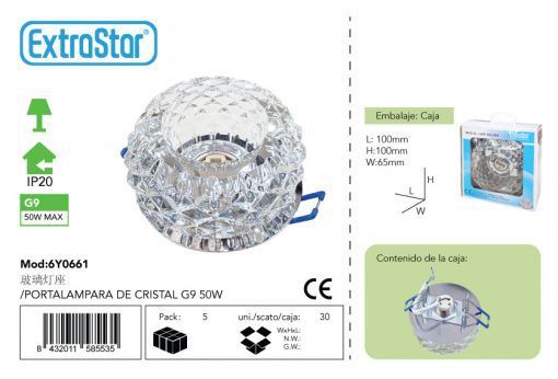 PORTALÂMPDA DE CRISTAL G9 50W MAX CJ30 LED G9