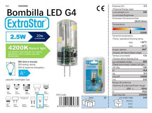 LÂMPADA LED G4 12V 2.4W 360o SILICOMA LUZ NATURAL LED G4 2.5W