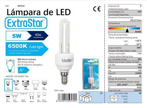 LÂMPADA LED 2U E14 5W 6400K CJ96 5W