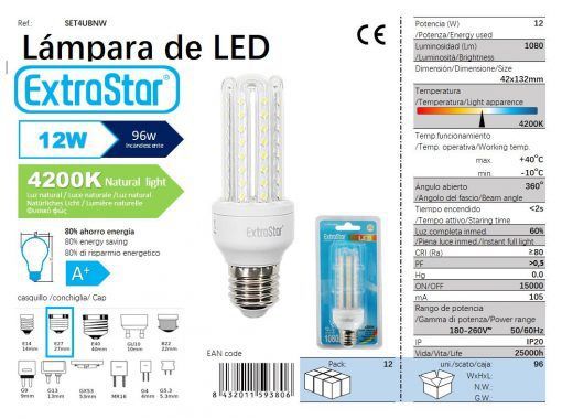 LÂMPADA LED 4U E27 12W 4200K LUZ NATURAL CJ96 12W