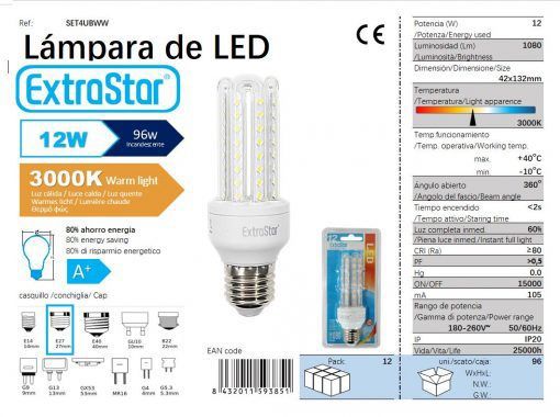 LÂMPADA LED 4U E27 12W 3000K LUZ QUENTE CJ96 12W