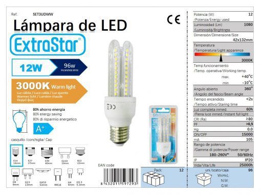 LÂMPADA LED 3U E14 12W 3000K CJ96 12W