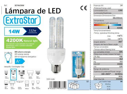 LÂMPADA LED 4U E27 14W 4200K LUZ NATURAL CJ96 14W