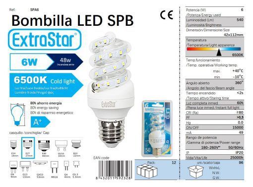 LÂMPADA LED ESPIRAL E27 6W 6400K CJ96 LED 6W