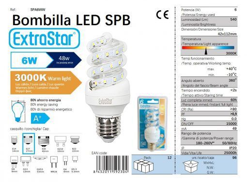 LÂMPADA LED ESPIRAL E27 6W 3000K CJ96 LED 6W