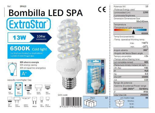 LÂMPADA LED ESPIRAL E27 13W 6500K CJ96 LED 13W