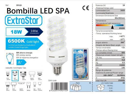 LÂMPADA LED ESPIRAL E27 18W 6500K CJ48 LED 18W