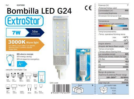 LÂMPADA PLC 5630 7W 3300K LUZ QUENTEDO CJ60 PLC G24 7W