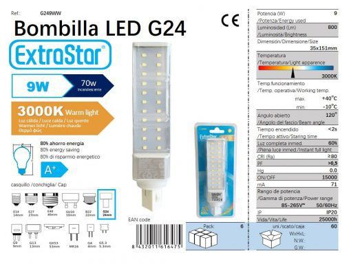LÂMPADA PLC 5630 9W 3300K LUZ QUENTEDO CJ60 PLC G24 9W
