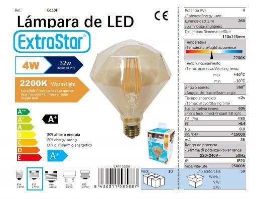 LÂMPADA LED W3 ADORNO E27 4W 2200K CJ50 LED 4W