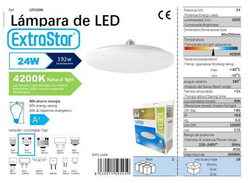 LÂMPDA LED UFO 24W E27 20CM 4200K CJ18 LED 24W