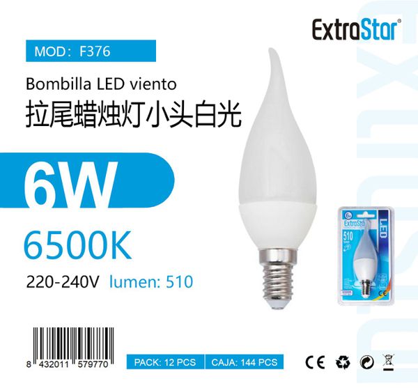LÂMPDA DE LED C37 6W 6500K LUZ FRIA 6W LED