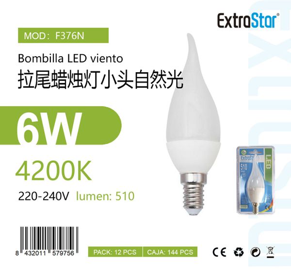 LÂMPDA DE LED C37 6W 4200K LUZ NATURAL 6W LED