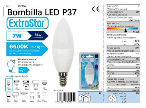 LÂMPADA LED VELA 7W E14 6500K LUZ DIA CJ120 LED 7W