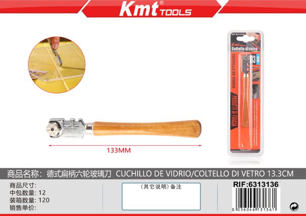 Corta Vidro Com Cabo De Madeira 13.3cm