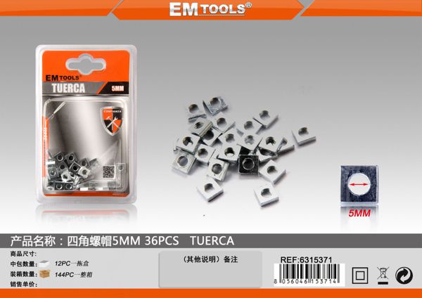 Porca Tipo Quadrada 5mm 36pcs