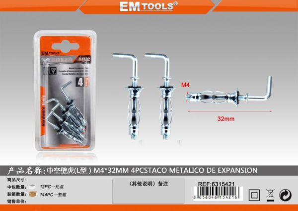 Bucha Metalico Com L M4*32mm 4pcs