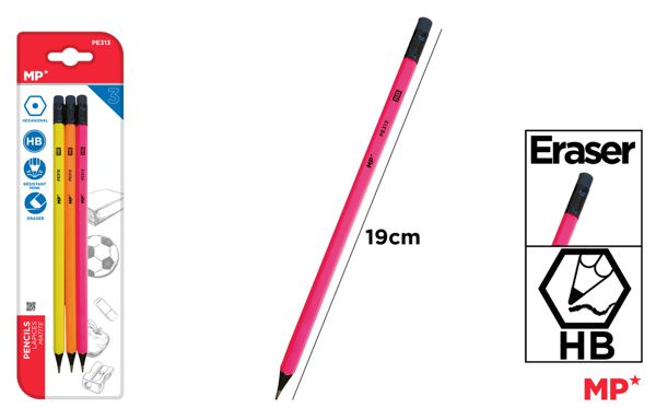 LAPIS COM BORRACHA FLUORESCENTE MP