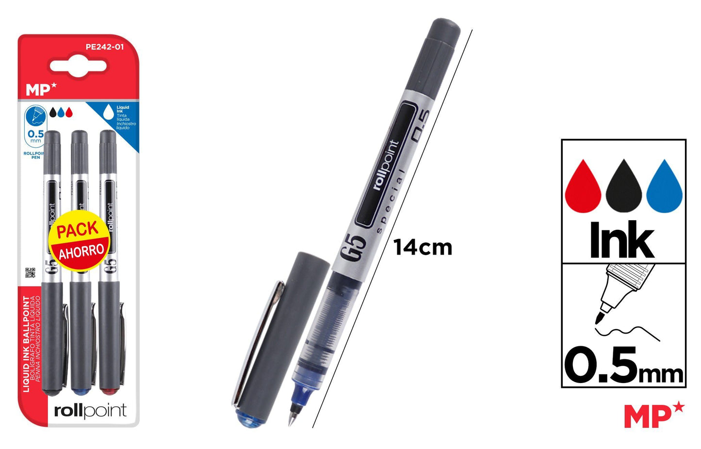 CANETA G5 TINTA LIQUIDA PONTA BALL 3UDS