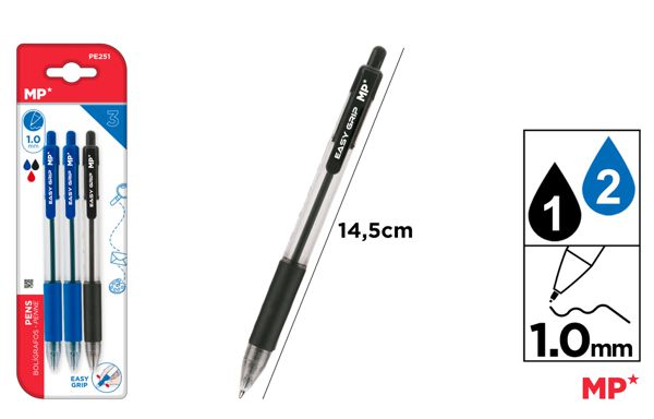 CANETA EASY GRIP1.0MM 3UDS
