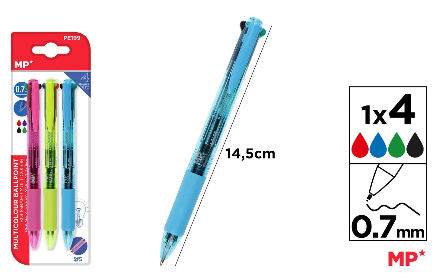 CANETA 4 COLORES 3UDS