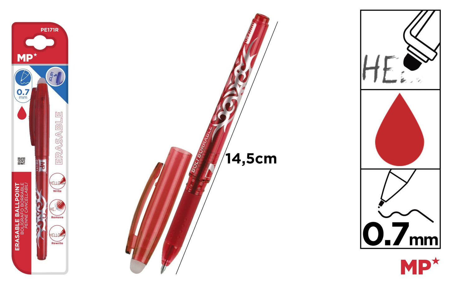 CANETA BORRABLE ROJO