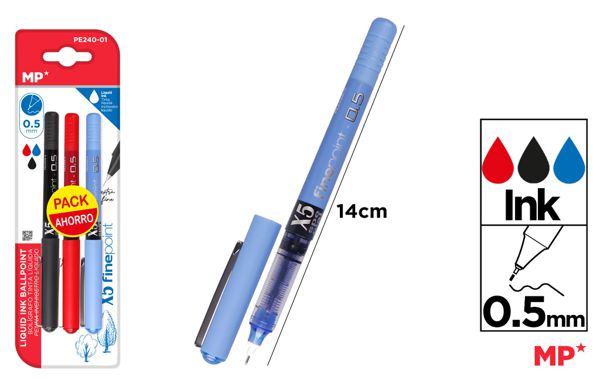 CANETA TINTA LIQUIDA PONTA AGULHA 0.5MM 3UDS