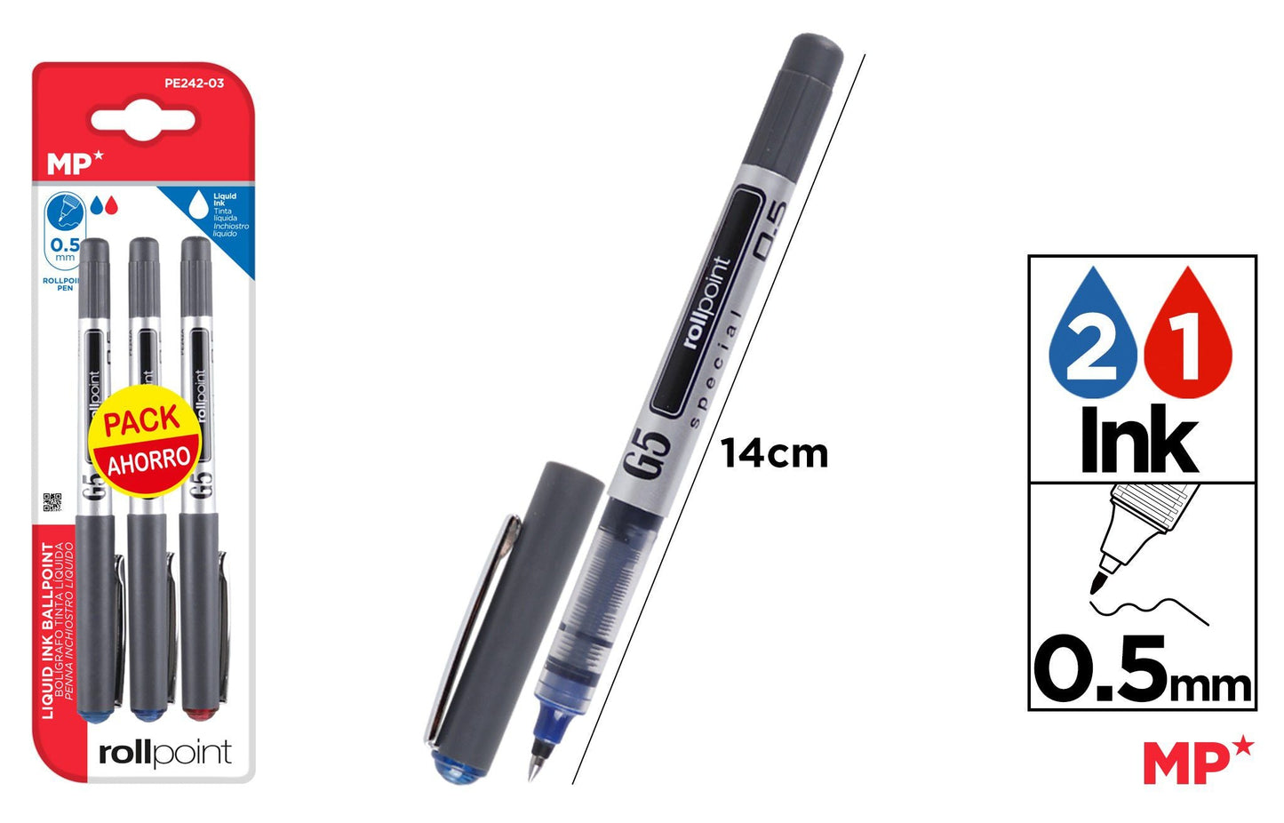 CANETA G5 TINTA LIQUIDA PONTA BALL 3UDS