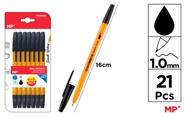 CANETA PRETO SOFT PONTA 1.0MM 21UDS