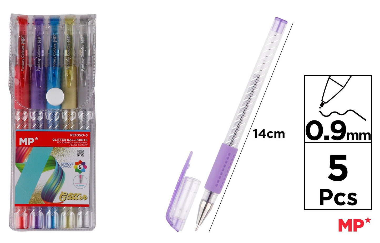 CANETAS PURPURINA 5 COLORES