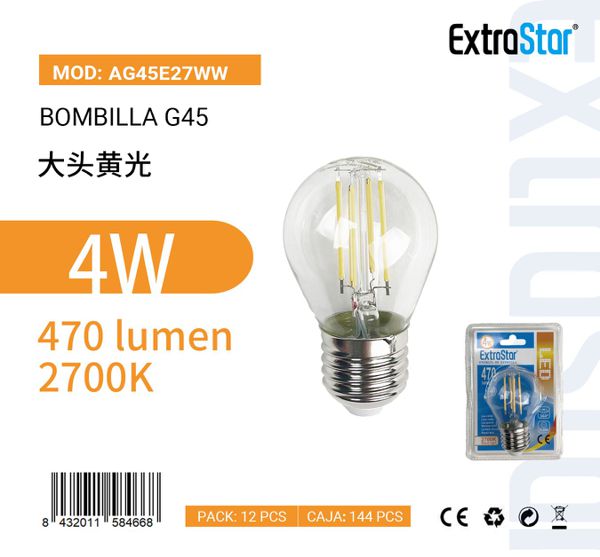 LÂMPADA G45 4W 2700K LUZ QUENTE 4W