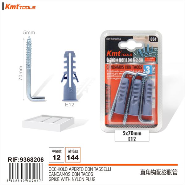 Gancho Em L Com Bucha 12mm 3set