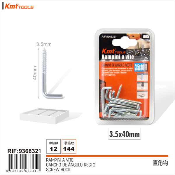 Gancho de Angulo Reto 3.5*40mm 15pcs